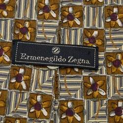 Pre Owned Ermenegildo Zegna Multicolor Floral Printed Silk Jacquard Tie