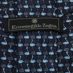 Pre Owned Ermenegildo Zegna Blue Swan Print Silk Tie