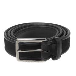 مملوكة مسبقًا Ermenegildo Zegna Black Suede and Leather Buckle Belt 105CM