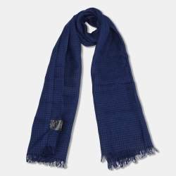 Pre Owned Ermenegildo Zegna Blue Gingham Check Linen Blend Scarf