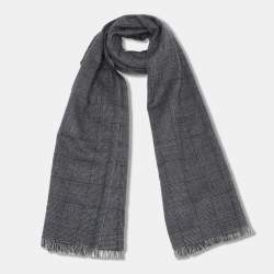 Pre Owned Ermenegildo Zegna Grey Basket Weave Check Cashmere Scarf