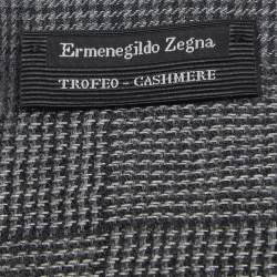 Pre Owned Ermenegildo Zegna Grey Basket Weave Check Cashmere Scarf
