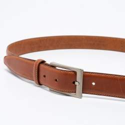Pre Owned Ermenegildo Zegna Brown Leather Buckle Belt 115 CM