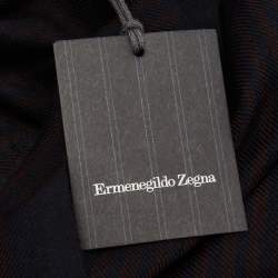 Pre Owned Ermenegildo Zegna Dark Blue & Burgundy Striped Cashmere Scarf