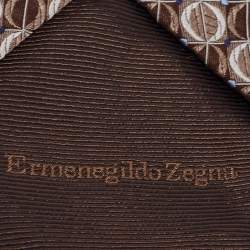 Ermenegildo Zegna Brown Geometric Pattern Jacquard Silk Tie