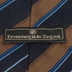 Ermenegildo Zegna Brown & Navy Blue Diagonal Striped Silk Tie