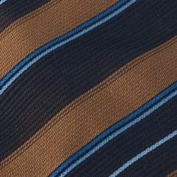 Ermenegildo Zegna Brown & Navy Blue Diagonal Striped Silk Tie