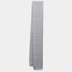 Ermenegildo Zegna Grey Houndstooth Wool Blend Scarf