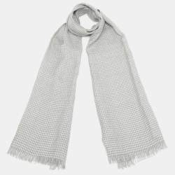 Ermenegildo Zegna Grey Houndstooth Wool Blend Scarf