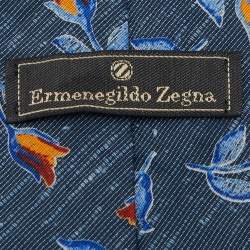 Pre Owned Ermenegildo Zegna Blue Floral printed Silk Traditional Tie