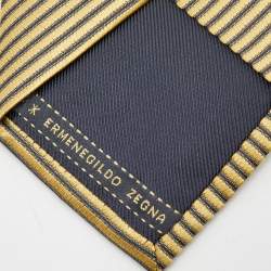 Ermenegildo Zegna Yellow Diagonal Striped Silk Tie