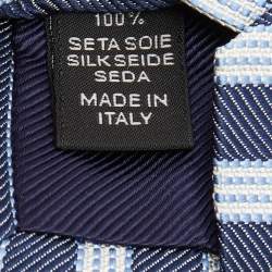 مملوكة مسبقًا Ermenegildo Zegna Su Misura Blue Diagonal Stripe Patterned Silk Tie