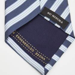مملوكة مسبقًا Ermenegildo Zegna Su Misura Blue Diagonal Stripe Patterned Silk Tie