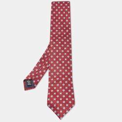 Ermenegildo Zegna Red Checked Floral Jacquard Silk Tie