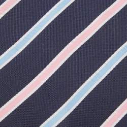 Pre Owned Ermenegildo Zegna Vintage Navy Blue Diagonal Striped Silk Traditional Tie