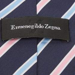 Pre Owned Ermenegildo Zegna Vintage Navy Blue Diagonal Striped Silk Traditional Tie