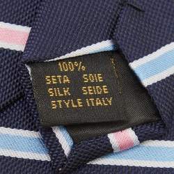 Pre Owned Ermenegildo Zegna Vintage Navy Blue Diagonal Striped Silk Traditional Tie