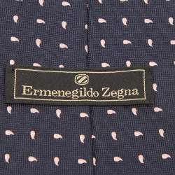 Ermenegildo Zegna Vintage Navy Blue Paisley Silk Jacquard Traditional Tie