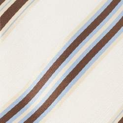 Ermenegildo Zegna Off White Striped Silk and Linen Tie