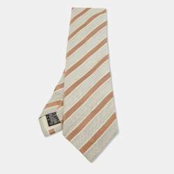 Ermenegildo Zegna Grey Striped Wool and Silk Traditional Tie