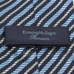 Ermenegildo Zegna Premium Navy Blue Diagonal Striped Silk Tie