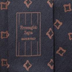 Pre Owned Ermenegildo Zegna Navy Blue Print Silk Tie