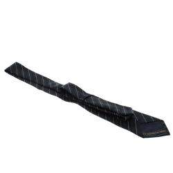Pre Owned Ermenegildo Zegna Navy Blue Textured Striped Silk Tie