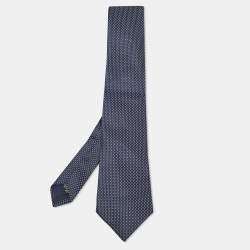 Pre Owned Ermenegildo Zegna Navy Blue Patterned Silk Tie