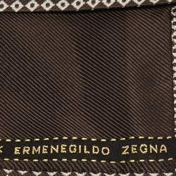 Ermenegildo Zegna Brown/White Square Pattern Jacquard Silk Tie
