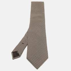 Ermenegildo Zegna Brown/White Square Pattern Jacquard Silk Tie