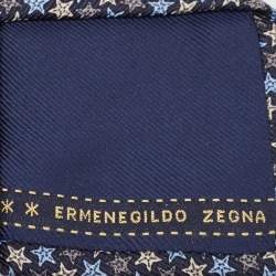 مملوكة مسبقًا Ermenegildo Zegna Navy Blue Star Patterned Silk Tie