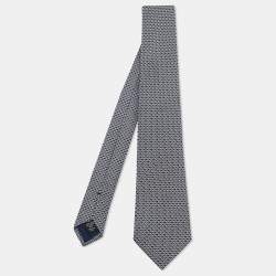Ermenegildo Zegna Navy Blue/White Jacquard Silk Tie