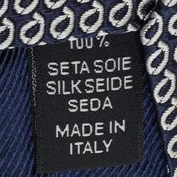 Ermenegildo Zegna Navy Blue/White Jacquard Silk Tie