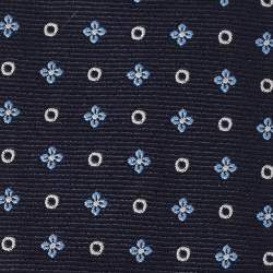 Ermenegildo Zegna Navy Blue Floral Pattern Silk Tie