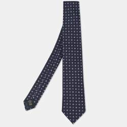 Ermenegildo Zegna Navy Blue Floral Pattern Silk Tie