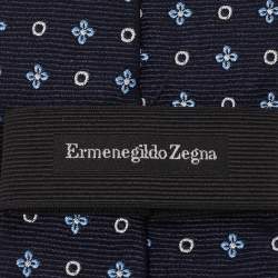 Ermenegildo Zegna Navy Blue Floral Pattern Silk Tie