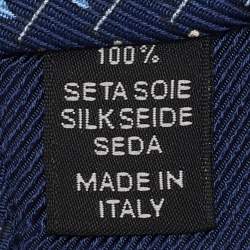 Ermenegildo Zegna Navy Blue Flag Print Silk Tie