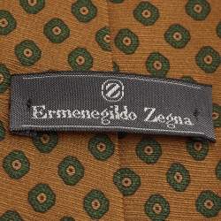Pre Owned Ermenegildo Zegna Vintage Brown Printed Silk Tie