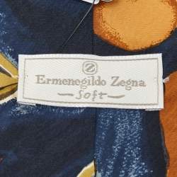 Pre Owned Ermenegildo Zegna Navy Blue Floral Paint Print Silk Traditional Tie