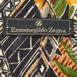 Pre Owned Ermenegildo Zegna Vintage Black Floral Print Silk Traditional Tie