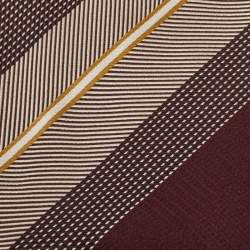 Pre Owned Ermenegildo Zegna Burgundy Striped Silk Traditional Tie 