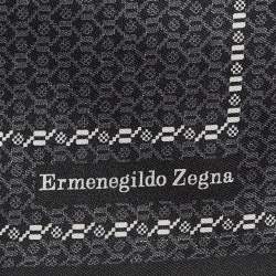 Pre Owned Ermenegildo Zegna Black Printed Silk Pocket Square