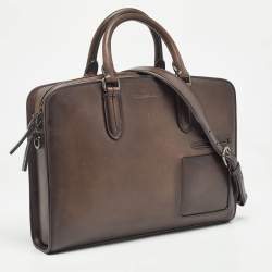 Ermenegildo Zegna Brown Ombre Leather Briefcase Bag