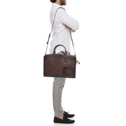 Ermenegildo Zegna Brown Ombre Leather Briefcase Bag