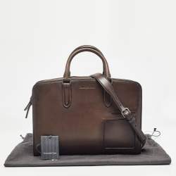 Ermenegildo Zegna Brown Ombre Leather Briefcase Bag