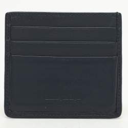 Ermenegildo Zegna Navy Blue Woven Leather Pelle Tessuta Card Holder