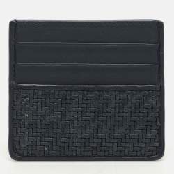 Ermenegildo Zegna Navy Blue Woven Leather Pelle Tessuta Card Holder