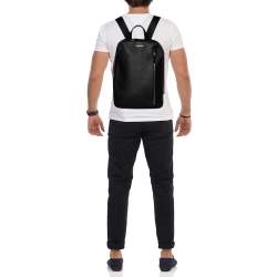 Ermenegildo Zegna Black Grained Leather Backpack