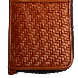 Ermenegildo Zegna Brown Woven Leather Pelle Tessuta Card Case