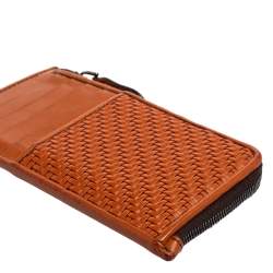 Ermenegildo Zegna Brown Woven Leather Pelle Tessuta Card Case